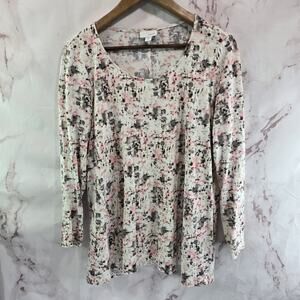 J Jill Shirt Womens Medium Tall Pink White Taupe Long Sleeve Wearever Jersey